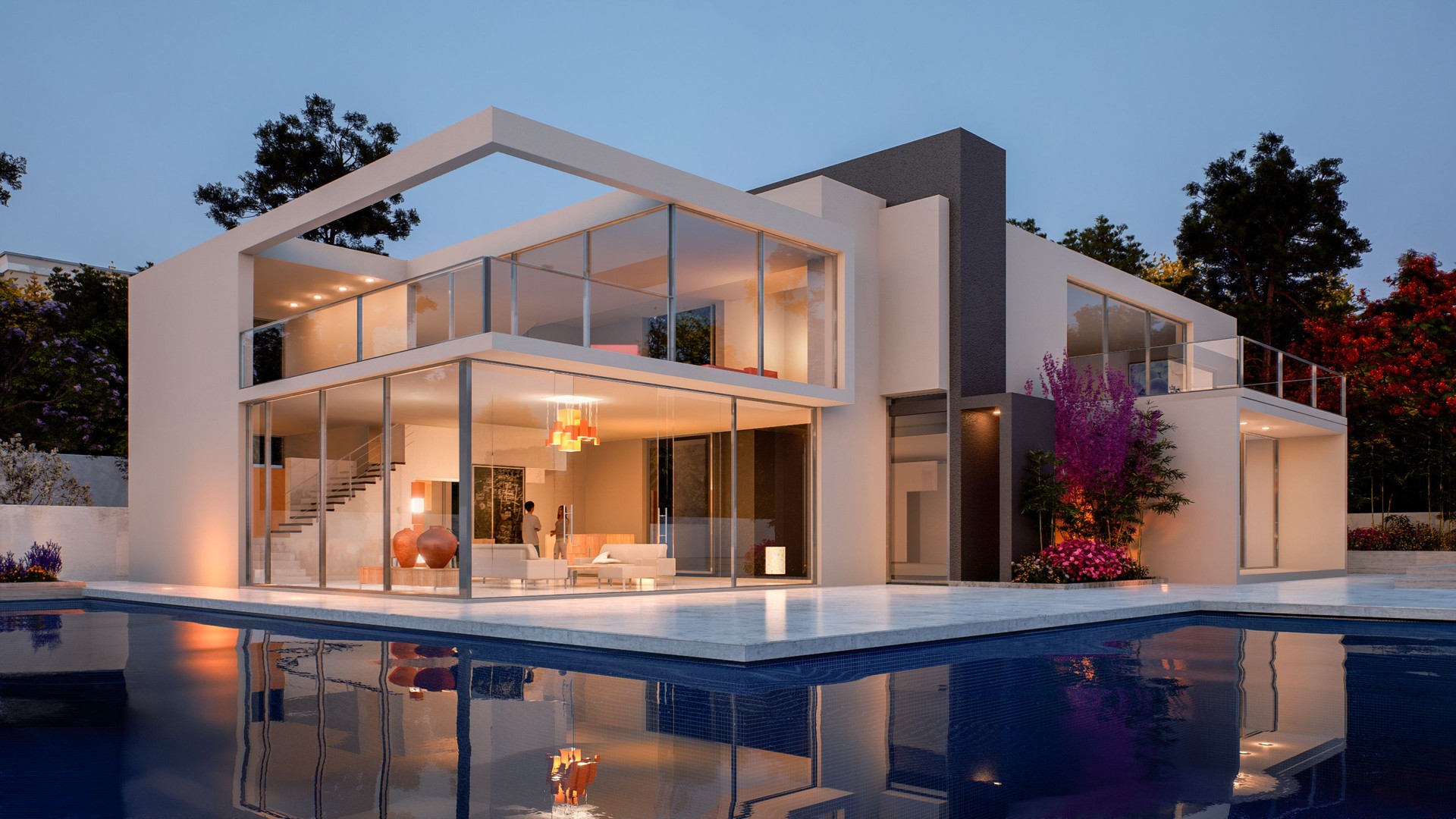 Luxury contemporary mansion with pool